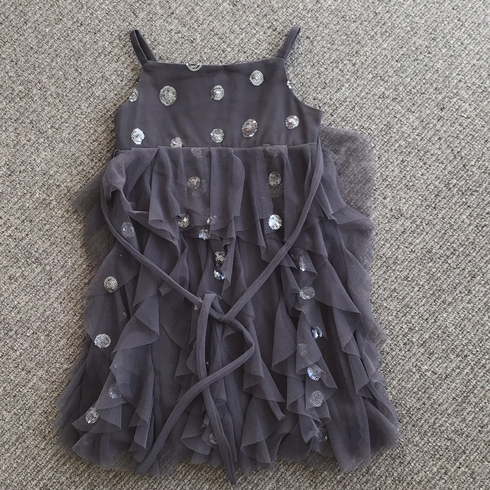 Biscotti ruffled girls dress-Grey/Silver-Size 4